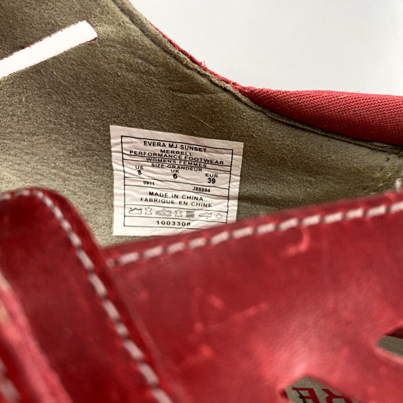 Merrell Cycling Evera MJ Sunset Peep Toe Pumps Heels Womens Sz 8 Red Leather - Picture 3 of 8